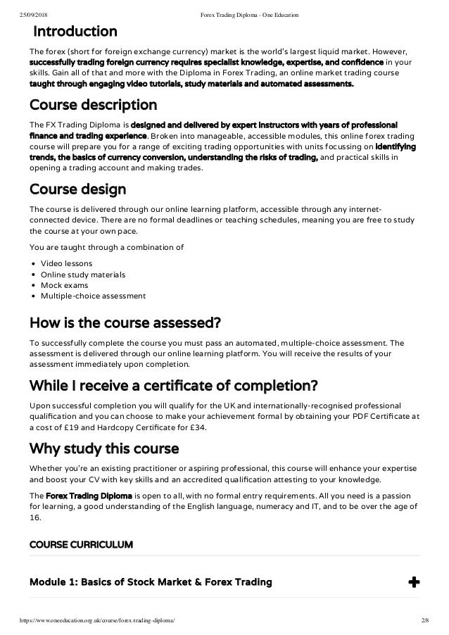 Forex Trading Diploma One Education - 